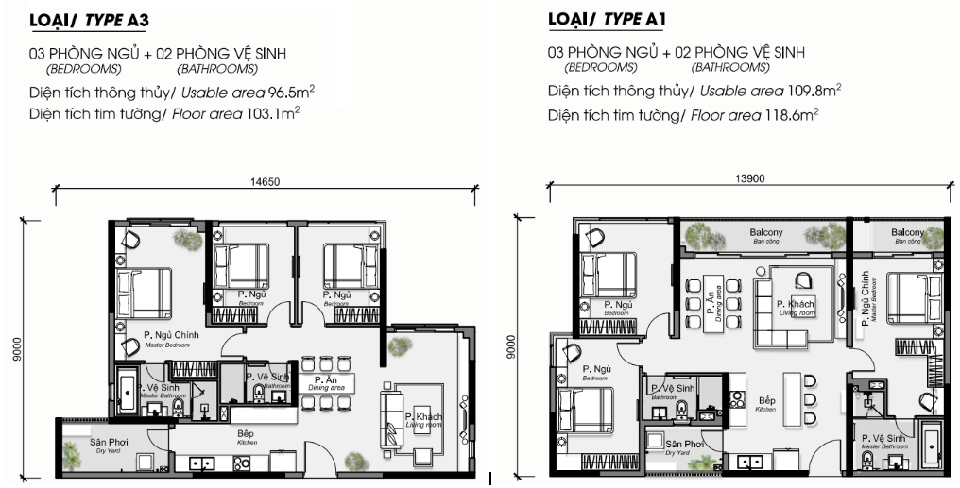 Căn hộ 3 phòng ngủ chung cư Công Viên Yên Sở